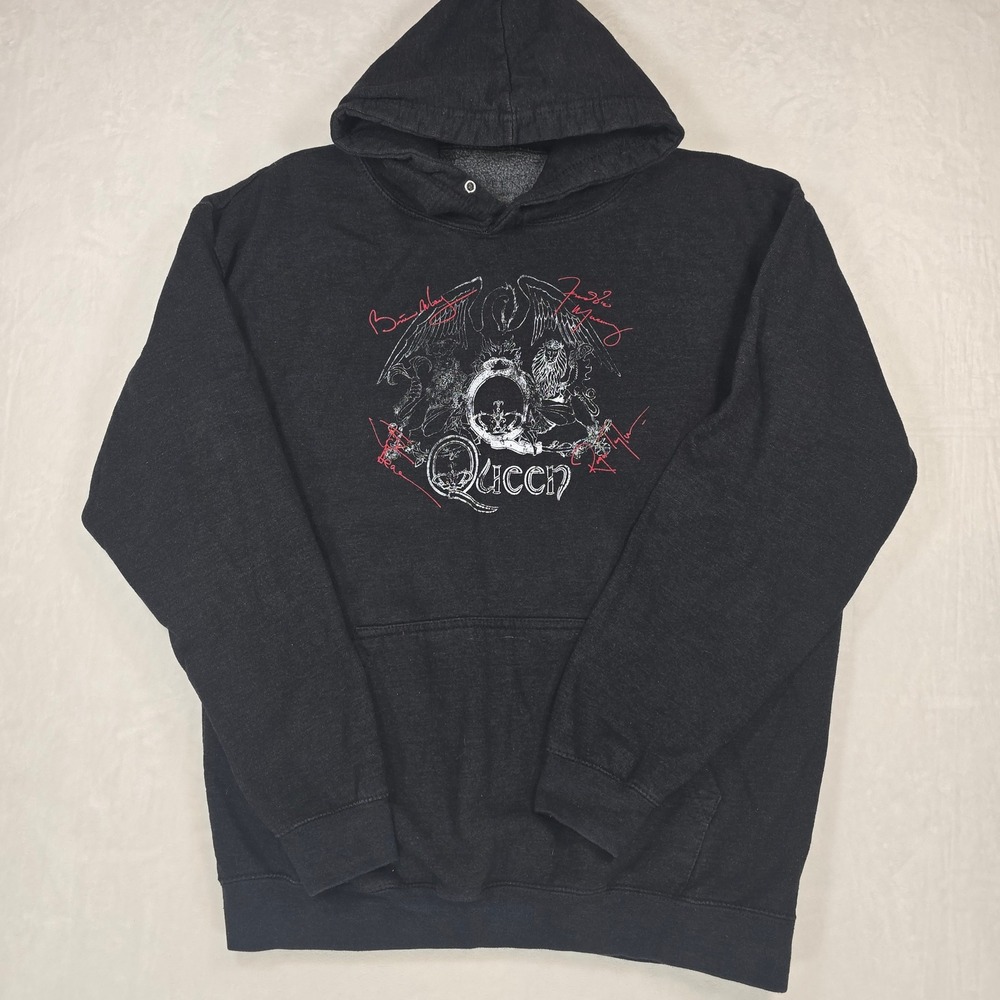 Queen Official Merch Band Crest Graphic Hoodie Black XL Signature Print